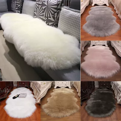 Fluffy Shaggy Rugs Non Slip Bedroom Mats Soft Faux Fur Sheepskin Rug Washable UK • £7.95