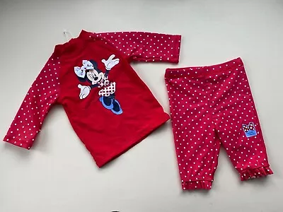 NEW Minnie Mouse 6-9 Months Sunsafe SWIM SET Top & Red & White Polka Dot Pants • £6.99