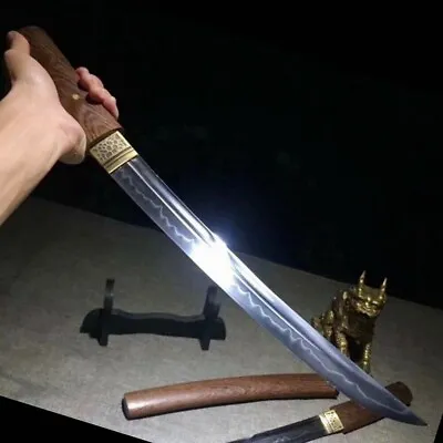 Japan Samurai Dagger Sword Katana Knife T10 Steel Clay Tempered Wakizashi Sharp • $184.14