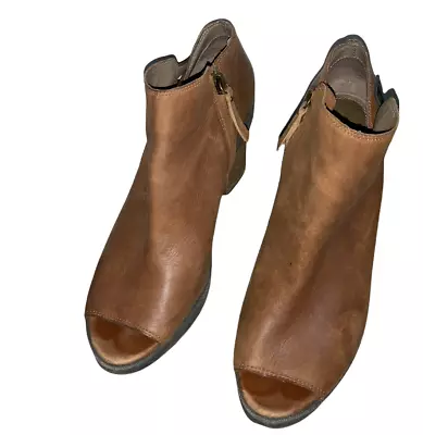 $39.99 • Buy Anthropologie Schuler & Sons Philadelphia Brown Leather Peep Toe Ankle Bootie 