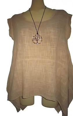 Italy ~ Osfa ~ Gold Col ~ Cotton ~ Asymmetric ~ Lagenlook Top ~ Bnwt • £12