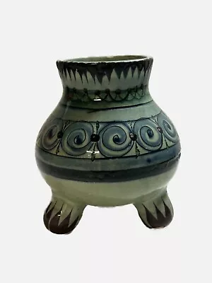 Tonala Pottery Mexico Vase Handmade Tripod Planter Blue Swirl Artsy Pen Utensil* • $26.99