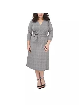 MSK WOMEN Womens Gray Belted Plaid 3/4 Sleeve Midi Sheath Dress Plus 1X • $9.99