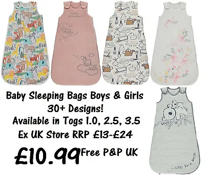 BABY SLEEPING BAG BOYS GIRLS EX UK STORE 1.0 - 3.5 Tog 0M-3Y COTTON BRAND NEW • £10.99