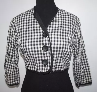 VTG 1960s Mode O Day Black White Gingham Print Crop Shirt Bolero Jacket Sz S • $12.74