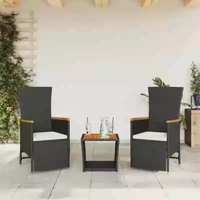 3 Piece Garden Dining Set With Cushions Black Poly Rattan K5C5 • $574.99