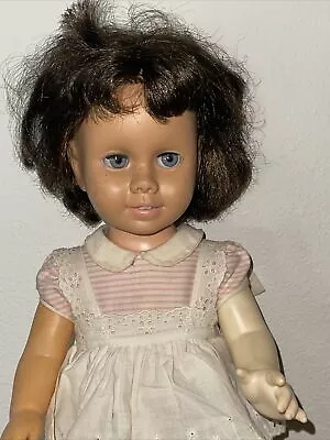 Chatty Cathy Doll Brunette Blue Eyes In Peppermint Stripe Dress With Apron 1960s • $69.95