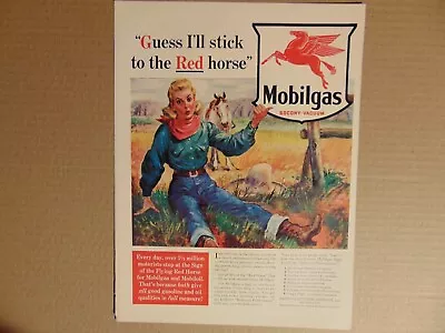 1940 MOBILGAS Red Horse Cowgirl Vintage Art Print Ad • $9.95