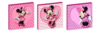 MINNIE MOUSE Spotty SET OF 3 WALL ART PLAQUES/CANVAS PICTURES • £9.97