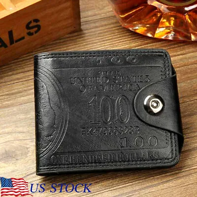 Mens Leather Wallet Bill Money Billfold US 100 Dollar Safe Purse Bifold US FAST • $6.80