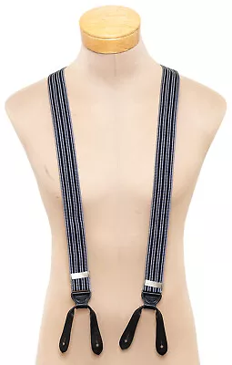 Trafalgar Mens Adjustable Suspenders Braces Dark Blue White Gray Stripes • $27.99