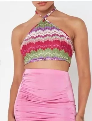 Missguided Festival Crochet Halterneck Crop Top UK 10 • £4.99