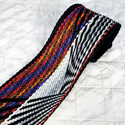 VITALIANO PANCALDI Black Colorful Stripe PLEATED Silk Luxury Tie Limited Edition • $61.99