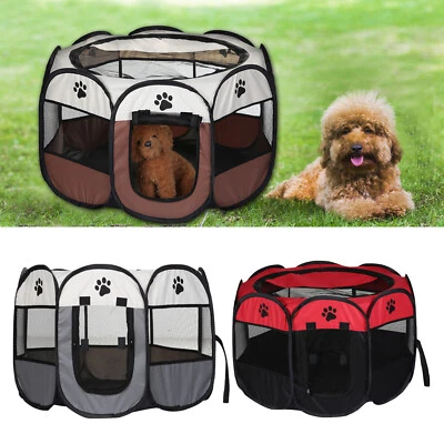 £7.99 • Buy UK Large Portable Pet Dog Cat Playpen Tent Oxford Fabric Fence Kennel Cage Crate