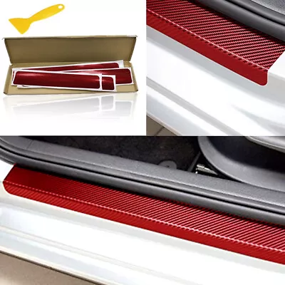 4x 3D Carbon Fiber Red Car Plate Door Sill Scuff Sticker Anti-Kick Scratch Parts • $6.88