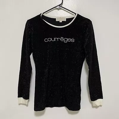 Courreges 2 Vintage Logo Embroidered Glitter Long Sleeve Top Black Size M Y2K • $89.98