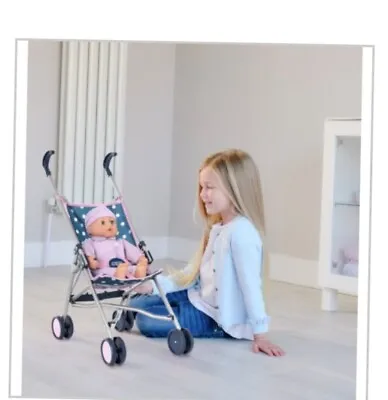 MAMAS & PAPAS JUNIORS DOLL STROLLER BLUE AND PINK DOTTED NEW AGE 3+ 58cm Toll • £24.99