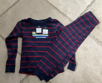 HANNA ANDERSSON Blue/Red Striped Boat Organic Long Pajamas Size 100 (4) ~ READ • $16