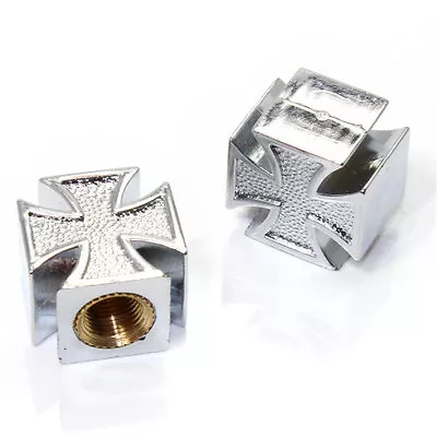 2 Chrome Iron Cross Wheel Tire Pressure Air Stem Valve Caps For Motorcycle-Bike • $6.99