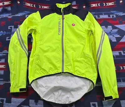 Castelli Reflective RAIN Cycling Jacket Waterproof Shell Hi Viz YELLOW Mens Sz M • $34.99