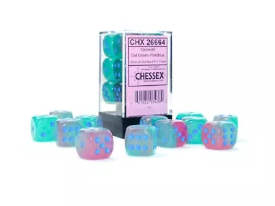 Chessex Gemini Luminary Gel Green With Pink/Blue 12 Dice Set - 6 Sided 16mm D6 • $10.95