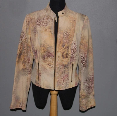 $89.99 • Buy VAKKO SPORT Leopard Splash Stiff Suede Leather Mock Collar Jacket WMS 10 UNWORN?