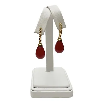 Vintage Monet Signed Goldtone Rope Red  Teardrop Post Earrings • $13.49