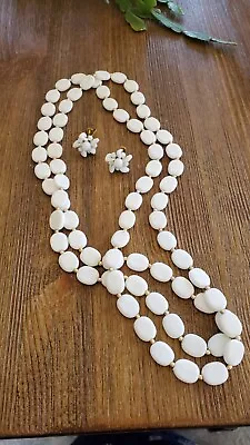 Vintage West Germany Set White And Gold Tone Earrings And Necklace • $9.44