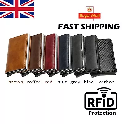 £6.49 • Buy Wallet Card Holder Mens Leather Metal RFID Blocking Slim Men Credit Money Clip