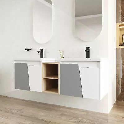 60  Bathroom Vanity Wall Mounted Cabinet Sink Basin /Doors With Storage Shelves • $910.99