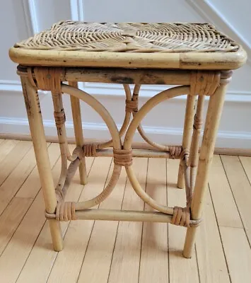 Vintage Bamboo Rattan Side Table Stand Boho  • $78.38