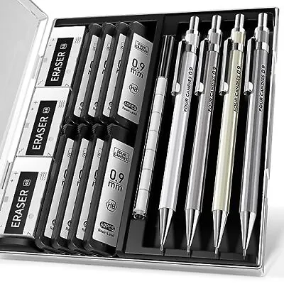 0.9Mm Metal Mechanical Pencil Set With Case - 4PCS Fancy Mechanical Pencils 8 T • $17.68