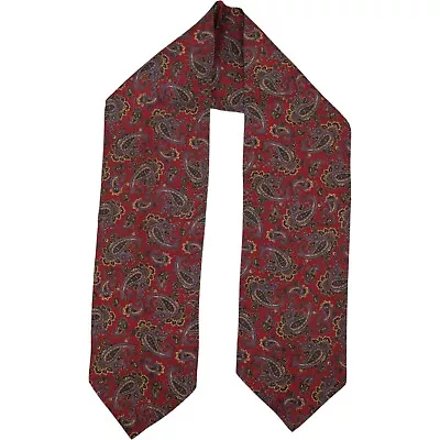 VTG Mens Ascot Day Cravat Burgundy Blue Brown Paisley Neck Tie Scarf Necktie • $22.39