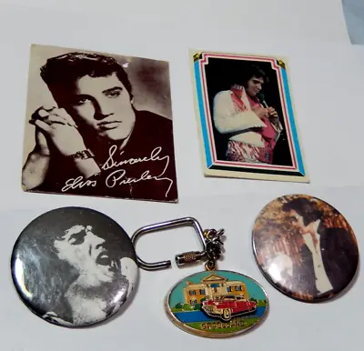 Vintage Elvis Collectables Lot Of Five Key Ring  2-cards 2-buttons • $18