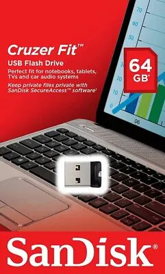 SanDisk Cruzer Fit Flash Drive 64GB USB 2.0 Memory Stick Mini USB Flash Drive • £10.74