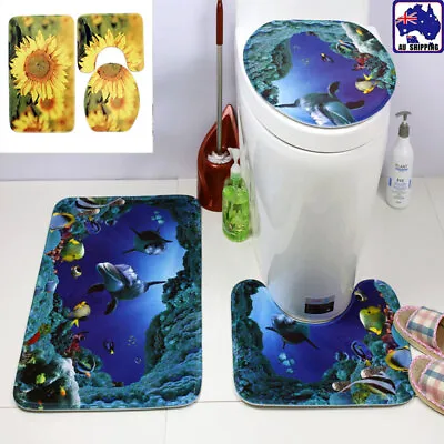 3pcs Non-Slip Bathroom Rug Bath Mat Contour Toilet Seat Lid Cover Set HTOC220 • $23.50