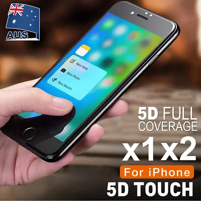 $4.95 • Buy 2x 5D Full Coverage IPhone 8 7 6s Plus Screen Protector Tempered Glass For Apple