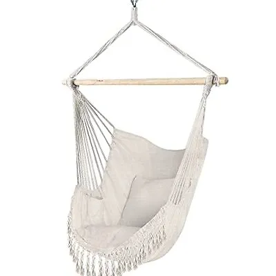 £42.60 • Buy Hanging Chair With Cushion Macrame Hammock Swing Chair For Bedroom Balcony Beige