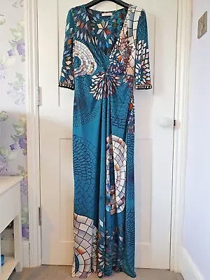 £125 • Buy Matthew Williamson Blue Silk Jersey Print Maxi Dress Size 12 Occasion Cruise