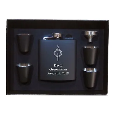 Black Game Of Thrones Flask Set For Groomsman Gift Personalized  NIB 4 • £17.35