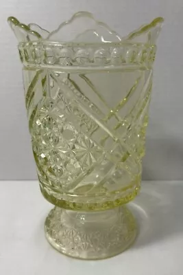 Vaseline Glass Richards & Hartley Daisy & Button W/Crossbars/Celery Dish • $70