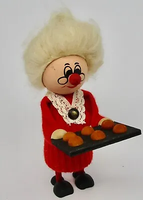 Vintage Mrs. Claus Wood Figure Figurine With Tray Of Cookies Sweden Christmas • $19.99