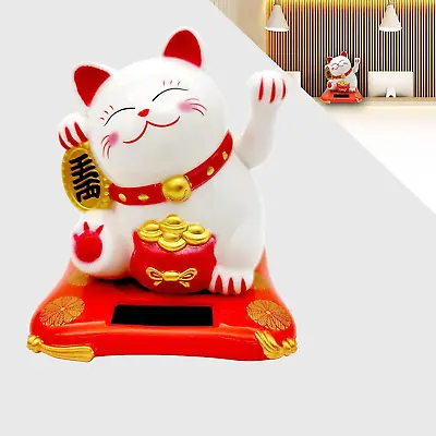 Lucky Cat Waving Arm Set Vivid And Lovely Chinese Cat Solar Fortune Cat Statue • $12.40