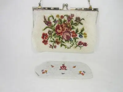 *Vintage Handbag Purse Micro Petit Point Beaded Tambour Work Eye Glass Case • $32.98