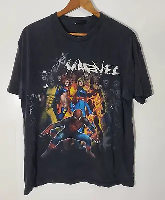 2000s Marvel Mad Engine Black Large T-Shirt Wolverine Spiderman Iron Man • $20