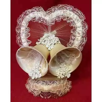 Vintage Heart Wedding Cake Topper With Bells Lace Flowers • $8