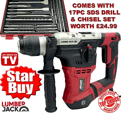 £79.99 • Buy Lumberjack SDS Hammer Drill 3 Mode With 17 Piece Chisel & Bit Set In Metal Case 