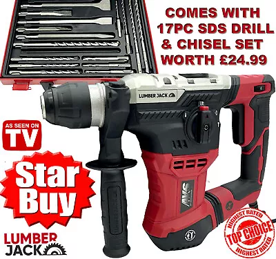 Lumberjack SDS Hammer Drill 3 Mode With 17 Piece Chisel & Bit Set In Metal Case  • £79.99