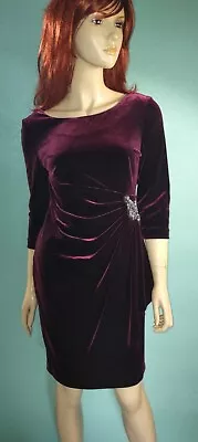 Alex Evenings Petite Sz 4P Burgundy Velvet Formal Party Stretch Dress  • $35