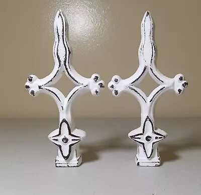 $16.24 • Buy Vintage Cast Iron Wrought Iron Fence Post Finial Fleur De Lis Set Of 2 White